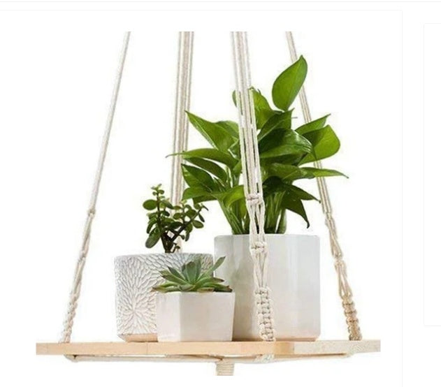 Boho Bloom Hanging Set – 4pc Macramé Plant Hangers & Shelf