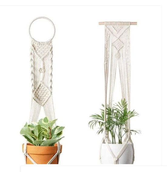 Boho Bloom Hanging Set – 4pc Macramé Plant Hangers & Shelf