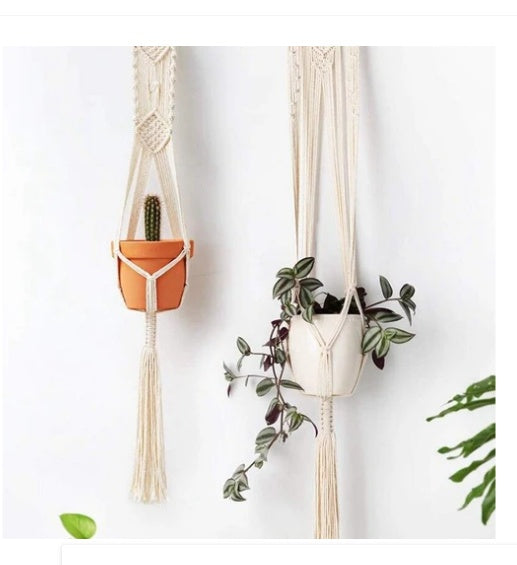 Boho Bloom Hanging Set – 4pc Macramé Plant Hangers & Shelf