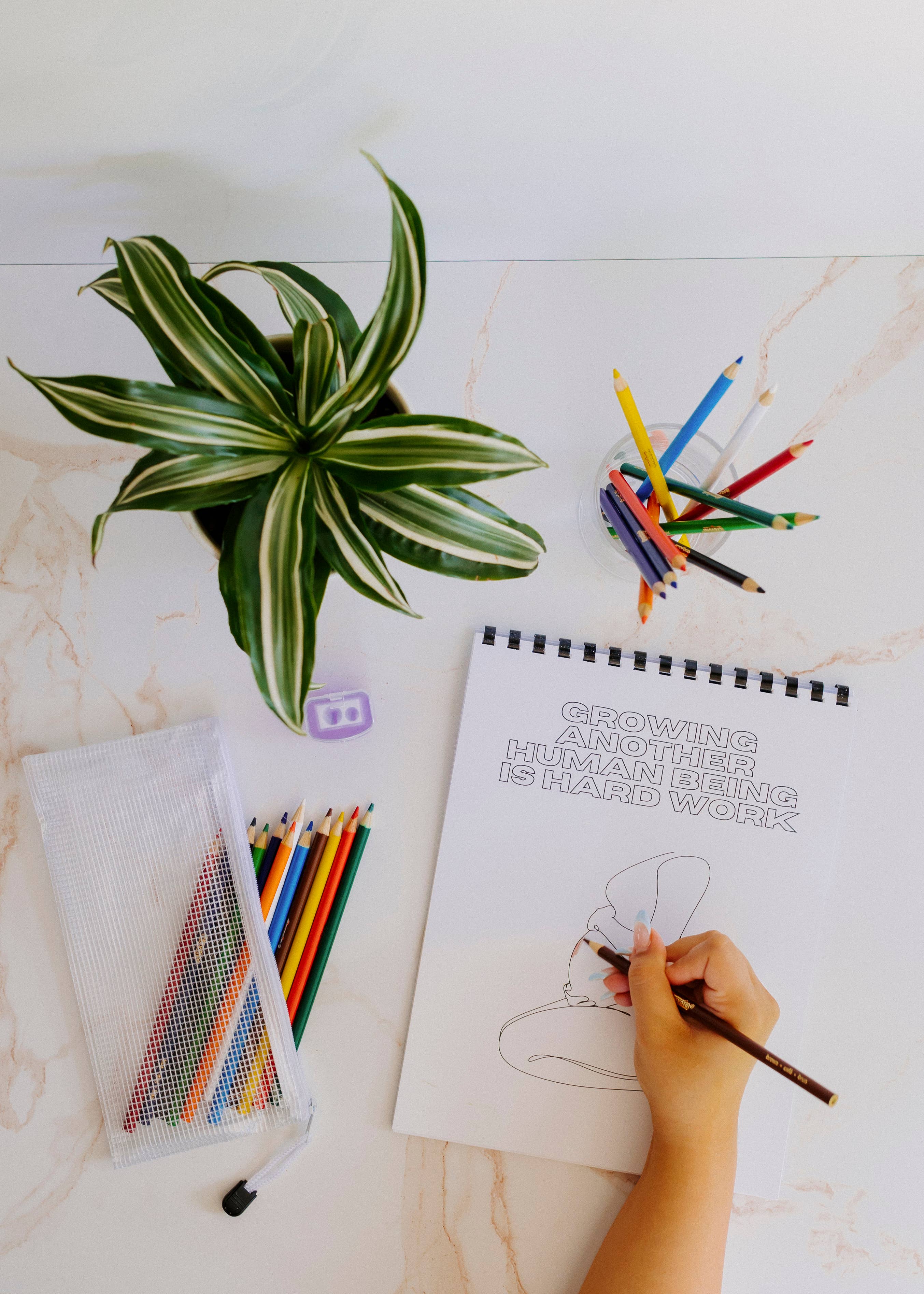 Pregnancy Affirmation Coloring Book with Colored Pencils & Pouch