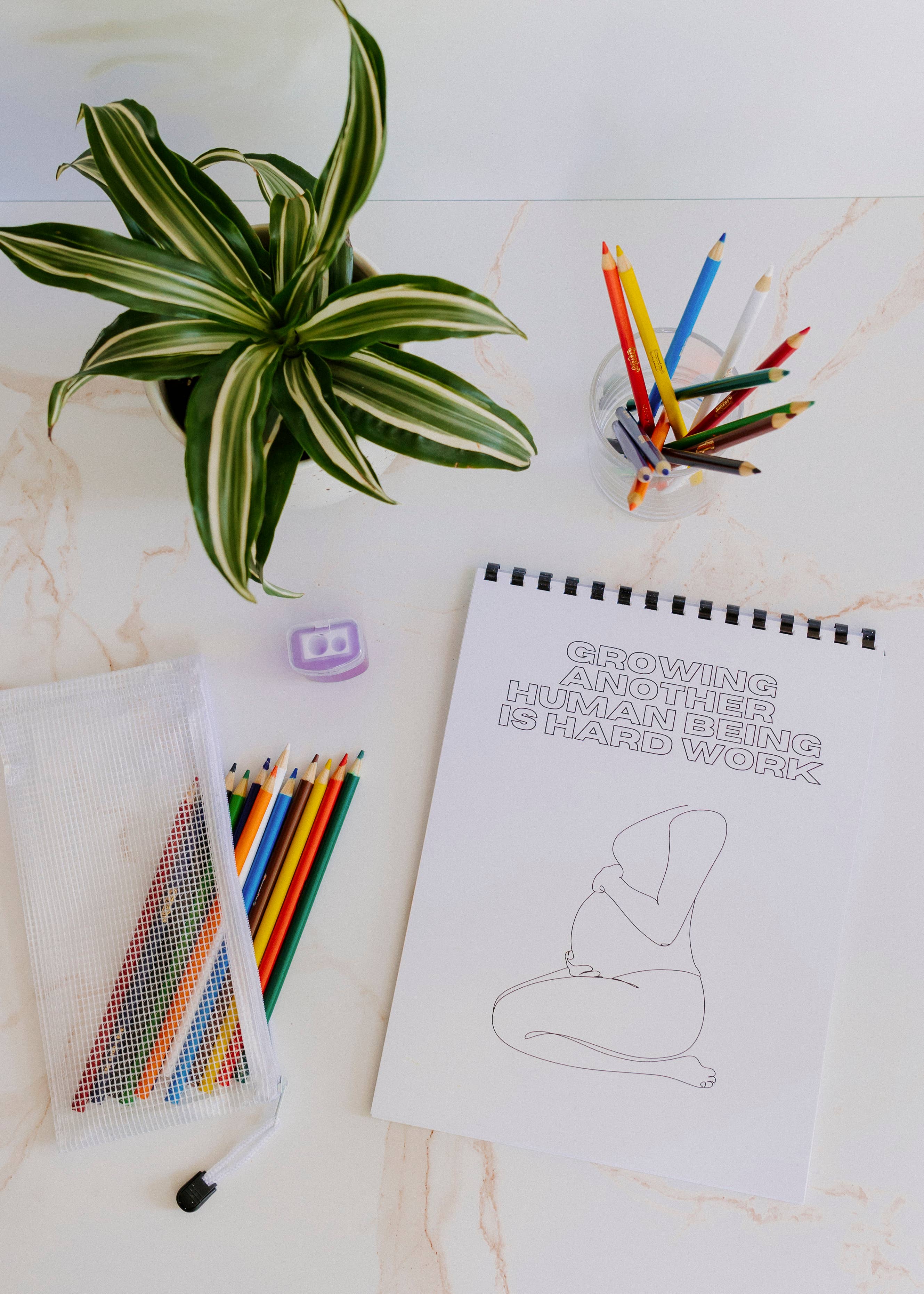 Pregnancy Affirmation Coloring Book with Colored Pencils & Pouch
