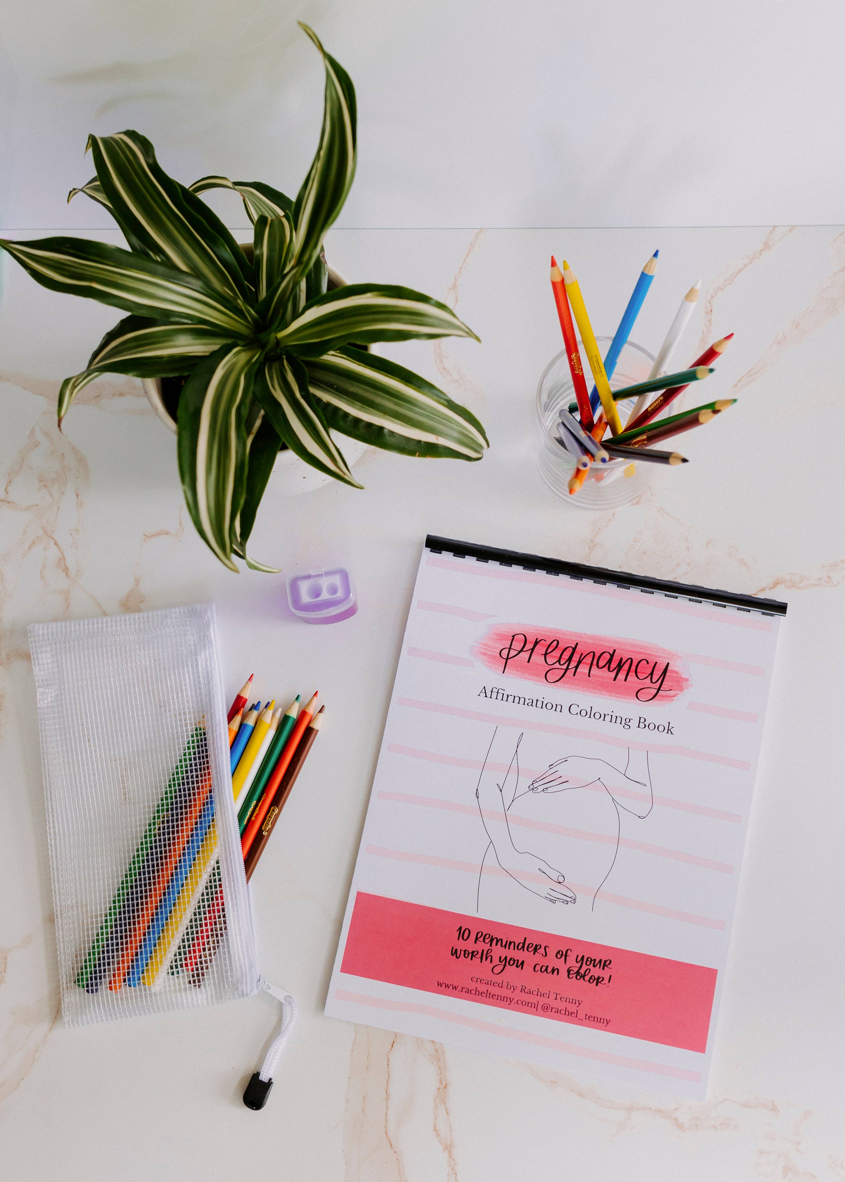 Pregnancy Affirmation Coloring Book with Colored Pencils & Pouch